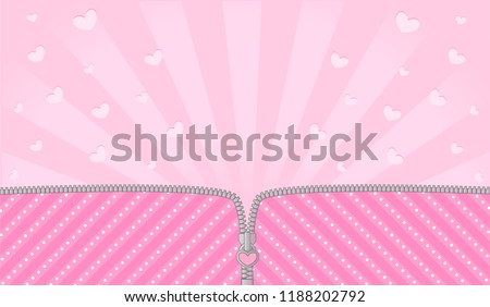 Bright pink striped on pale background for a themed party in style LOL doll surprise. Open vector zipper and cute lock. Rose birth backdrop template with hearts. Blank banner space for text invite  Stock photo © 