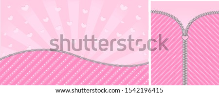Bright pink striped on pale background for a themed party in style  doll surprised. Open vector zipper and cute lock. Rose birth backdrop template with hearts. Blank banner space for LOL text invite  Stock photo © 