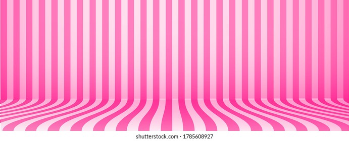 Bright pink studio background with stripes, horizontal, retro style, vector illustration.