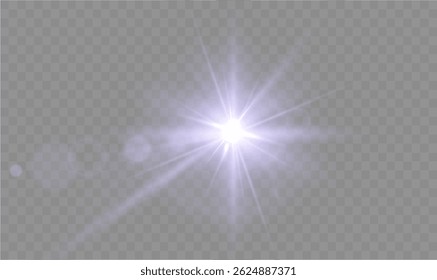 Bright pink sunburst with glittering glow, star flare and lens flash, abstract vector effect for party, celebration, or magical night sky design