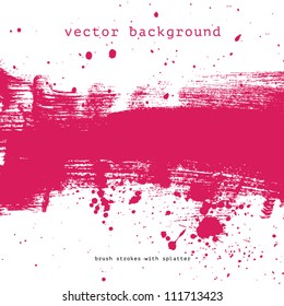 Bright pink vector brush stroke hand painted background with paint splatter