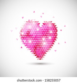 Bright pink vector crystal isolated heart .