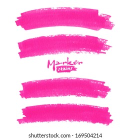 Bright pink vector marker stains set
