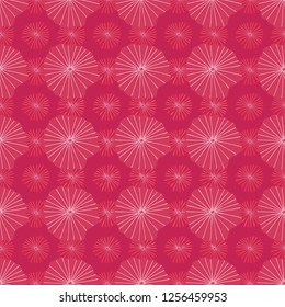 Bright pink vector seamless repeat pattern of abstract organic shapes representing lotus leaves or jellyfish in a batik tribal style. Ideal for fabric, home decor, stationery, fashion accessories.