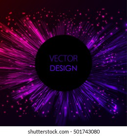 Bright pink and violet shining vector. Abstract fireworks explosion at dark space background. Cosmic illustration for posters, flyers, covers, web presentations, business cards