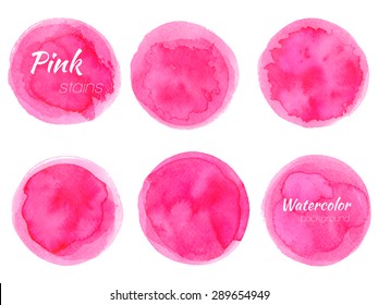 Bright pink watercolor painted vector stains set - stock vector