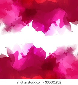 Bright pink watercolor stain borders that frame place for text. All isolated.