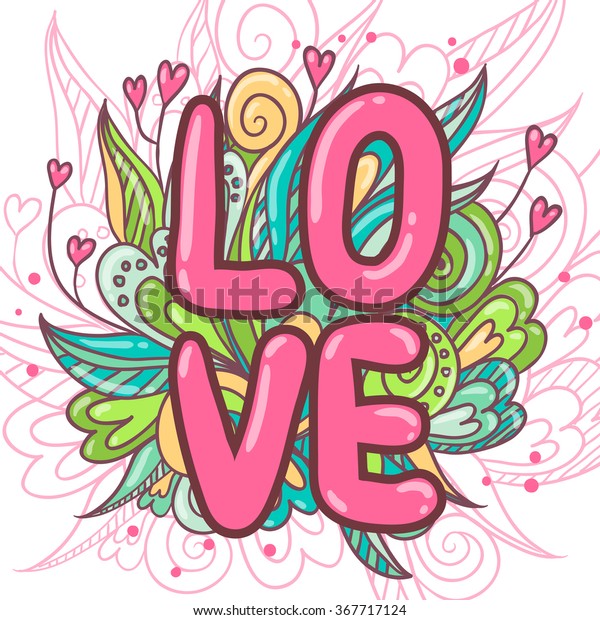 Bright Pink Word Love Letters Valentines Stock Vector (Royalty Free ...