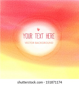 Bright pink and yellow background with frame, vector illustration, watercolor on wet paper. Composition for scrapbook elements with space for text message.