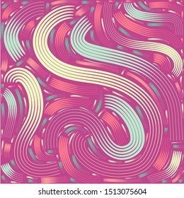 Bright pink yellow blue wavy lines, modern pattern background for leaflets, posters, business cards. Music, youth concerts, store sales. Print for textiles, hoodies, accessories.