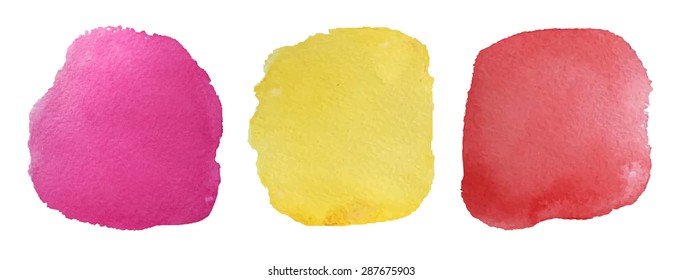 Bright pink, yellow, red stain watercolor background. Vector. EPS 8.