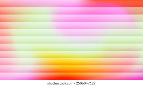 Bright pink yellow reeded glass 3D background. Glassmorphism colorful transparent ribbed glass, horizontal stripes texture.