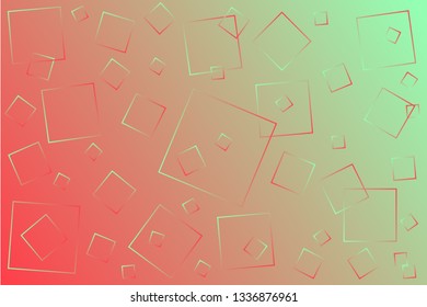 Bright pink-green vector illustration, which consists of 
squares of different sizes. Gradient design for your products: advertising, banners, posters, videos, etc... Creative geometric background.