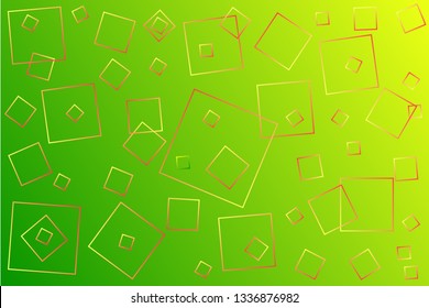 Bright pink-green vector illustration, which consists of 
squares of different sizes. Gradient design for your products: advertising, banners, posters, videos, etc... Creative geometric background.