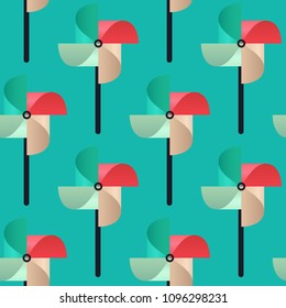Bright Pinwheel seamless pattern. Colorful child toy windmills. Vector background.