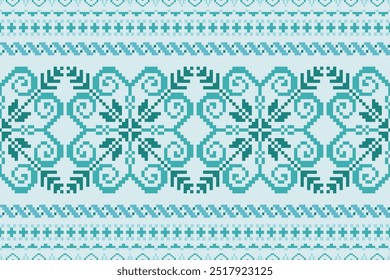 Patrón de tela de arte de píxeles brillantes con cuadrado geométrico. Patrón de tela étnica. Punto de cruz de bordado. Perfecto para artesanía, bufanda, camisa, pantalón, mantel, azulejos, manta, fondo