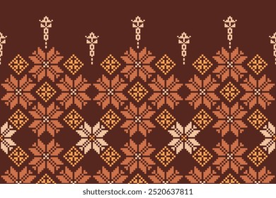 Bright Pixel Art Fabric Pattern with Geometric Square.Ethnic fabric pattern.Embroidery Cross Stitch.Perfect for Craft,Scarve,Shirt,Pant, Tablecloth,Tiles, Blanket,Background