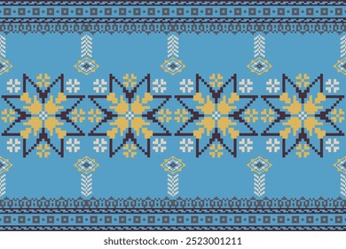Padrão de tecido de arte pixel brilhante com quadrado geométrico.Padrão de tecido étnico.Bordado Cross Stitch.Perfect para artesanato,Scarve,Camisa,Calça, Toalha de Mesa,Azulejos, Cobertura,Fundo