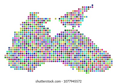 Bright Pixel Black Sea Map. Vector geographic map in bright colors on a white background. Multicolored vector composition of Black Sea Map done of regular round dots.