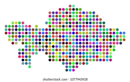 Bright Pixel Kazakhstan Map. Vector geographic map in bright colors on a white background. Colored vector concept of Kazakhstan Map made of regular dots.