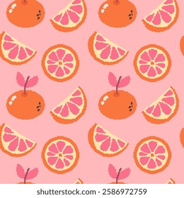 Bright pixel oranges seamless pattern