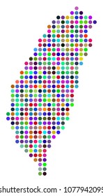 Bright Pixel Taiwan Island Map. Vector geographic map in bright colors on a white background. Colored vector pattern of Taiwan Island Map done of regular filled circles.