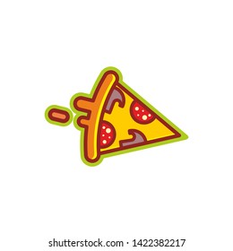 Bright pizza slice icon for logo or sticker.
