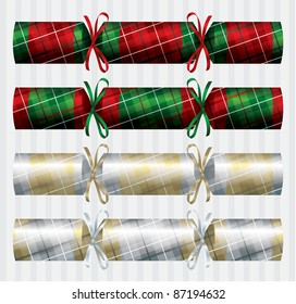 Bright plaid (tartan) Christmas crackers in vector format.