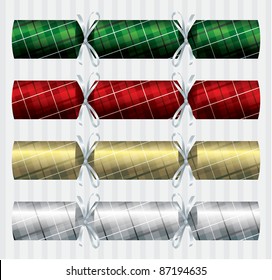 Bright plaid (tartan) Christmas crackers in vector format.