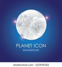 Bright planet with continents, on dark blue.Vector illustration