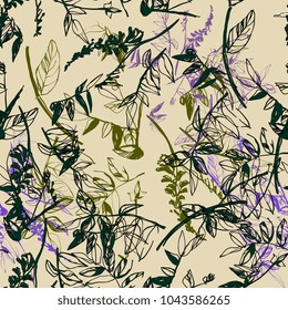Bright plant textile pattern. Flower seamless. Abstract mushroom fabric for summer dress. Multicolor texture with bloom motiv. Nature and old fashion vintage art print for spring shirt.