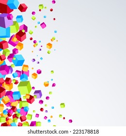 Bright plastic cube fly border bright background. Vector illustration