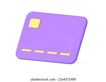 Bright plastic debit card diagonal placed isometric banking commercial e money payment storage realistic 3d icon vector illustration. Violet financial equipment wireless digital paying order