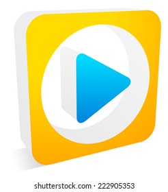 Bright play button or right arrow in 3d rectangle w/ shadow