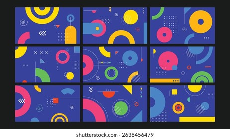 Bright and playful abstract background with colorful shapes and dynamic elements. Suitable for childrens design, posters, and digital graphics.