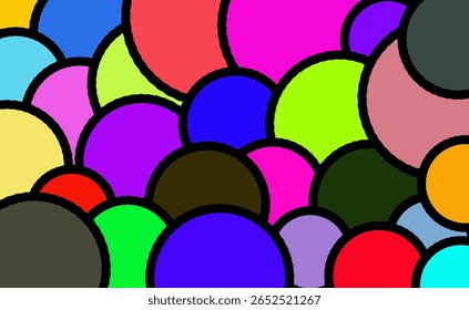 A bright and playful abstract illustration of overlapping colorful circles with bold outlines. Ideal for kids, fun-themed designs, and modern graphic projects