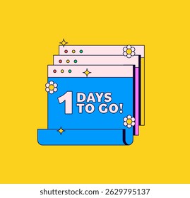 Bright and playful cartoon-style reminder with “1 days to go” text in a browser window layout. Perfect for promotions and countdown events.