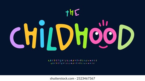 Bright playful doodle alphabet with colorful letters. Joyful font for kid parties, school event, funky joy designs, childhood toy logos, children game headlines. Vector typeset.