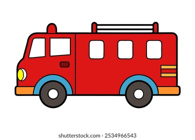 Bright and playful firetruck cartoon vector art illustration perfect for children's projects. High-quality design ideal for print, digital, and graphic use.