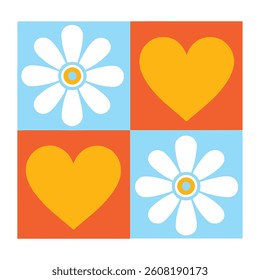 Bright and playful grid layout featuring yellow hearts and white daisies ideal for fun art and design use