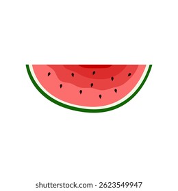 Um vetor de melancia de meia fatia brilhante e brincalhão com camadas coloridas ricas e sementes estilizadas, perfeito para projetos com temas de verão, adesivos e embalagens.