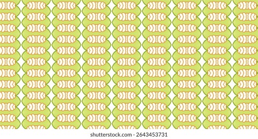 Bright and playful insect, pattern, soft, light, repetition design. Features orange caterpillars on a pale green leafy grid. Ideal for baby products or spring themes.