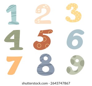 Bright and playful numbers from one to nine are designed with unique patterns, perfect for safari-themed birthday decorations. Ideal for adding a festive touch to any party setup.