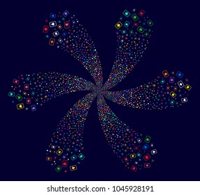 Bright Playing Cards cyclonic flower cluster on a dark background. Vector abstraction. Suggestive curl combined from random playing cards objects.