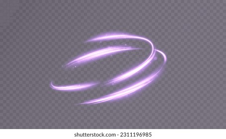 A bright plume of luminous rays swirling in a fast spiraling motion. Light golden swirl. Luminous line curve light effect. Vector