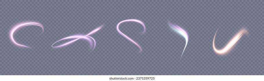 A bright plume of luminous rays swirling in a fast spiraling motion. Light golden swirl. Luminous line curve light effect. Vector
