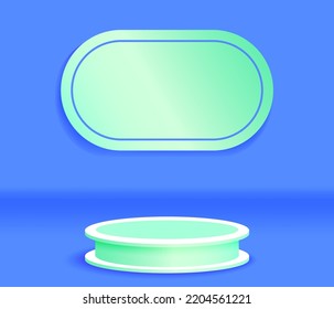 Bright Podium Background. 3d blue podium for product placement with circular background.