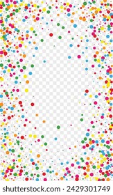 Bright Polka Background Transparent Vector. Confetti Decor Frame. Rainbow Carnaval. Colorful Circle Wedding. Geometric Decoration Texture.