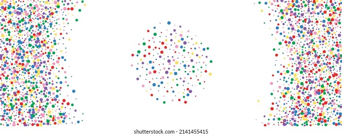 Bright Polka Background White Vector. Element Ribbon Illustration. Multicolored Prize. Rainbow Circle Holiday. Confetti Fun Card.