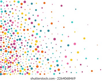 Bright Polka Celebrate Vector White Background. Carnival Confetti Card. Independence Circle Wallpaper. Multicolored Rain Happy Background.